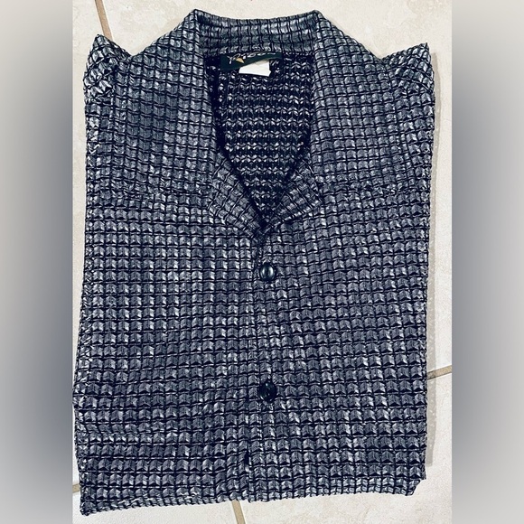 🌟HP🌟SILVER METALLIC OPEN KNIT CHAIN LOOK Vintage Pop Icon Mens Shirt Concert - Picture 2 of 12